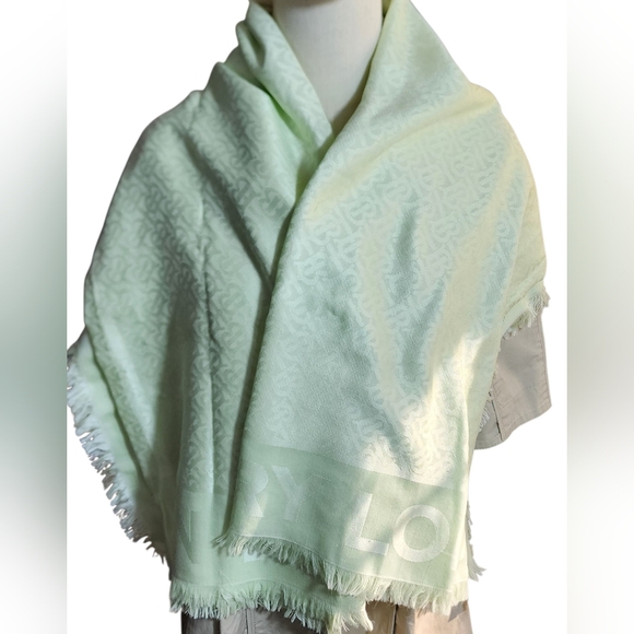 BURBERRY LONDON Silk Mint Green Shawl With Box - Picture 2 of 5